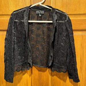 Dressbarn Collection Elegant Black Lace Sequin Cropped Jacket - Size Large